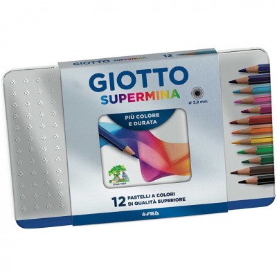 PASTELLI GIOTTO SUPERMINA DA 12 SCATOLA IN METALLO